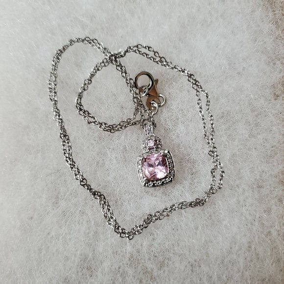 20" Sterling Silver Chain W/ Pink Gem Stone‎ Charm 925 SS - Picture 2 of 4
